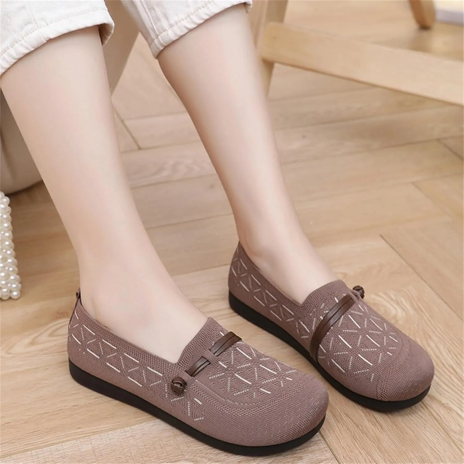 Women's Mesh Casual Shoes Knit Slip On Walking Shoes Wide Width Dress𝐲 Flat𝐬 Breathable Flying Woven Orthopedic Sneaker