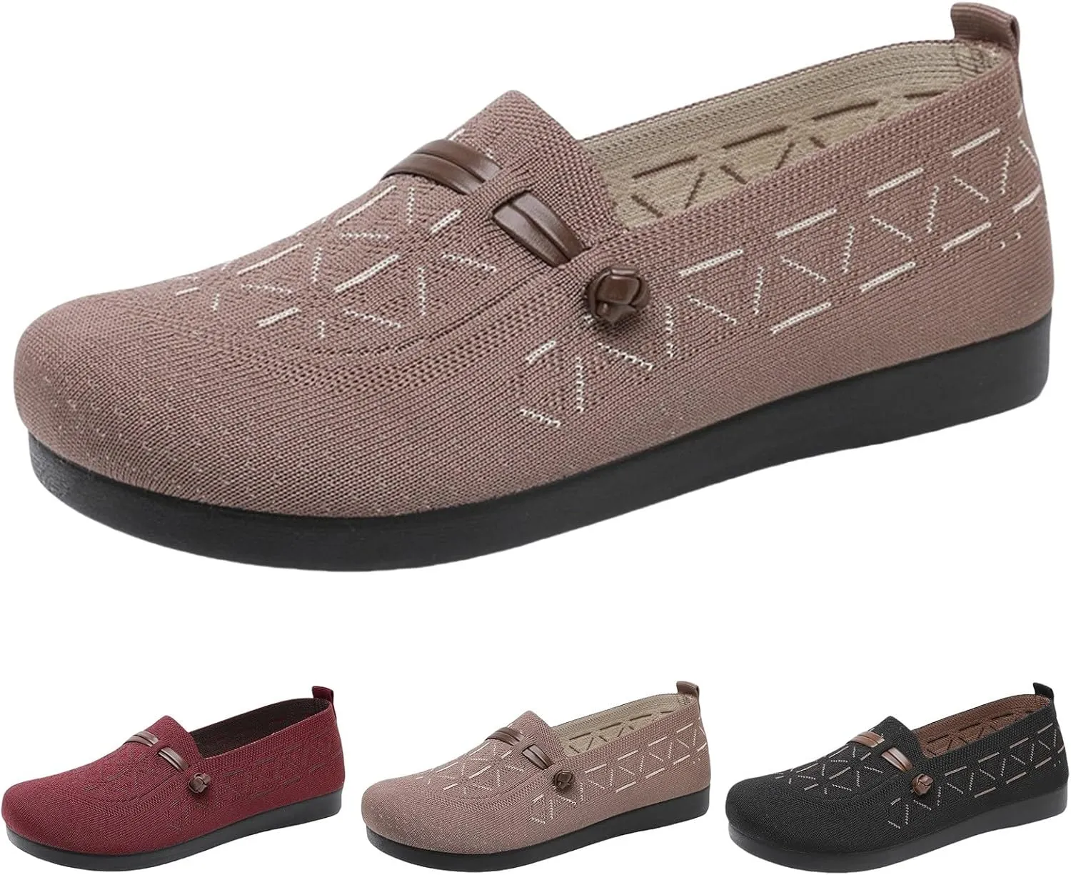 Women's Mesh Casual Shoes Knit Slip On Walking Shoes Wide Width Dress𝐲 Flat𝐬 Breathable Flying Woven Orthopedic Sneaker