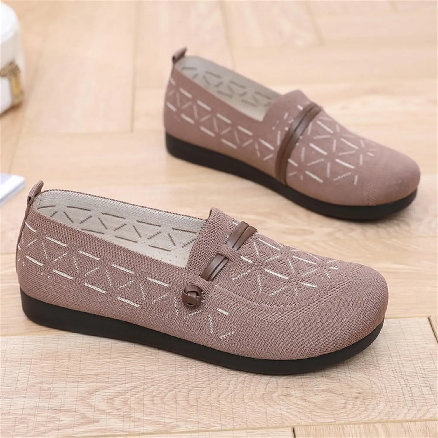 Women's Mesh Casual Shoes Knit Slip On Walking Shoes Wide Width Dress𝐲 Flat𝐬 Breathable Flying Woven Orthopedic Sneaker