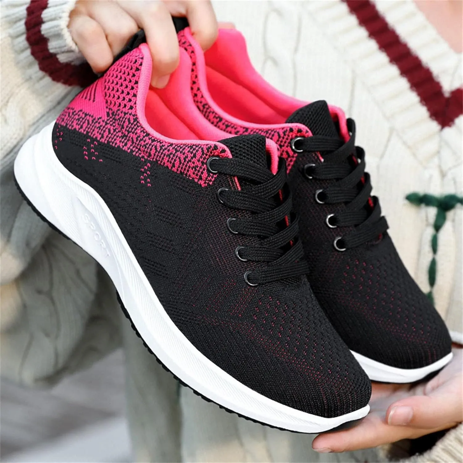 Women's Mesh Sneakers Lace Up Lightweight Casual Sneakers Orthopedic Shoes with Arch Support Comfortable Non-Slip Breathable Walking Shoes