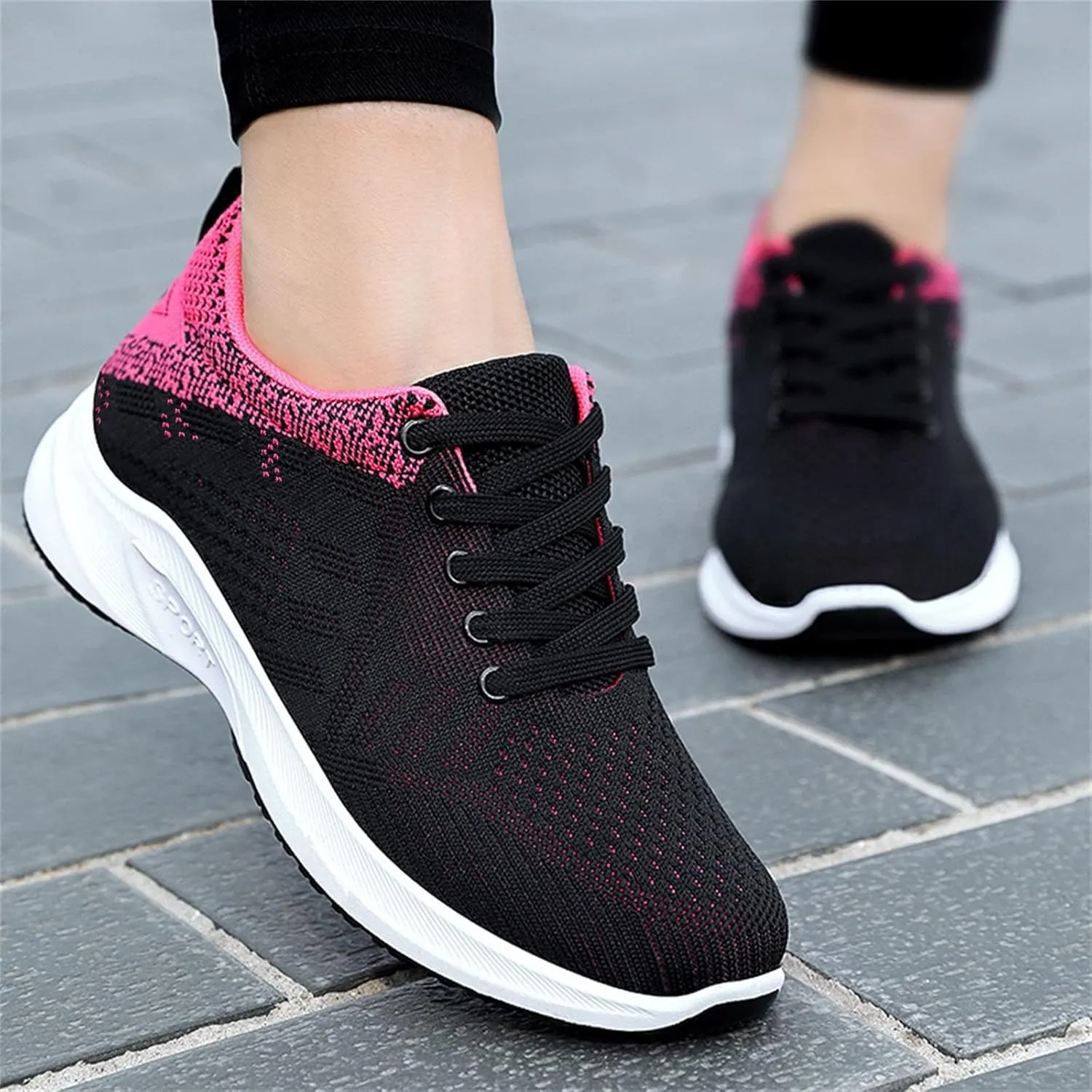 Women's Mesh Sneakers Lace Up Lightweight Casual Sneakers Orthopedic Shoes with Arch Support Comfortable Non-Slip Breathable Walking Shoes