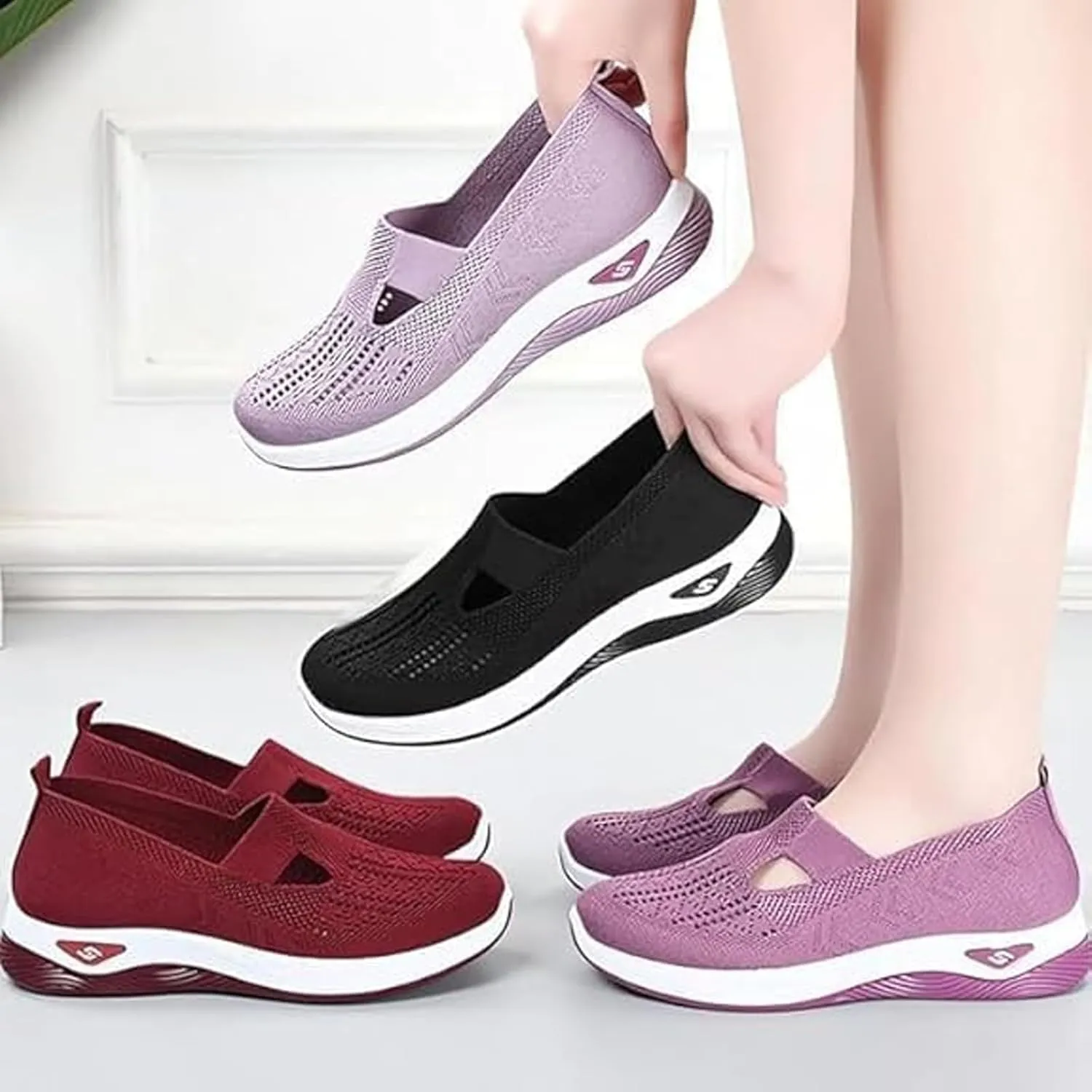 Women's Orthopedic Walking Shoes Hands Free Slip-Ins Go Walking Slip on Shoe Breathable Mesh Comfortable Soft Athletic Sneakers