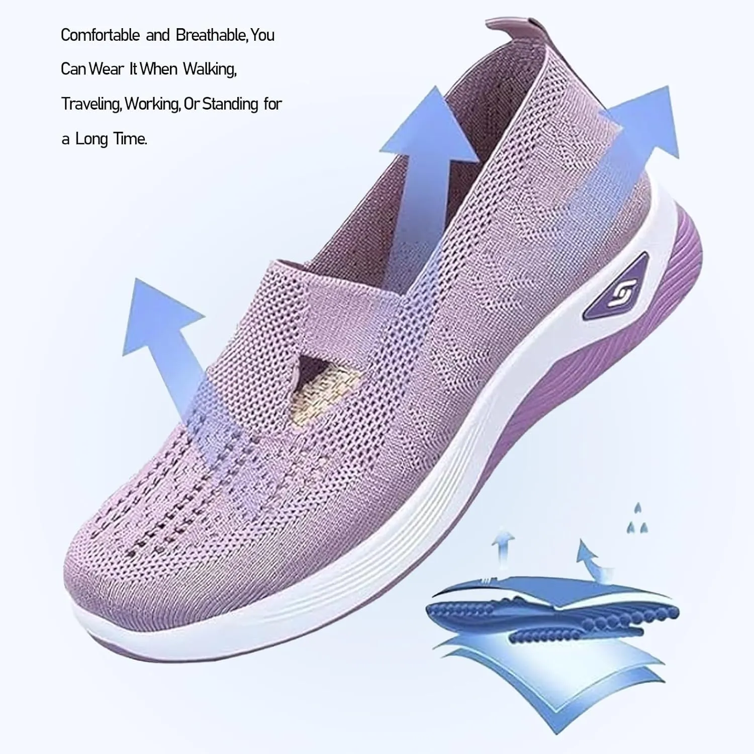 Women's Orthopedic Walking Shoes Hands Free Slip-Ins Go Walking Slip on Shoe Breathable Mesh Comfortable Soft Athletic Sneakers