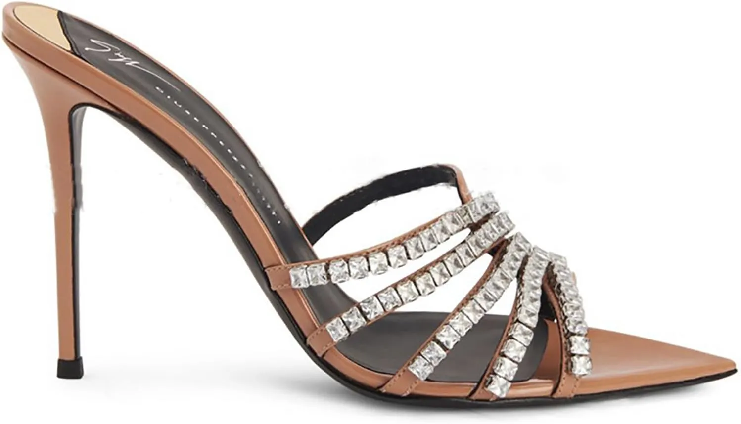 Women's Rhinestones Pointed Toe Stiletto Slides Sandals Summer Shiny Strappy High Heels Outdoor Sexy Party Wedding Bride Dress Sandals