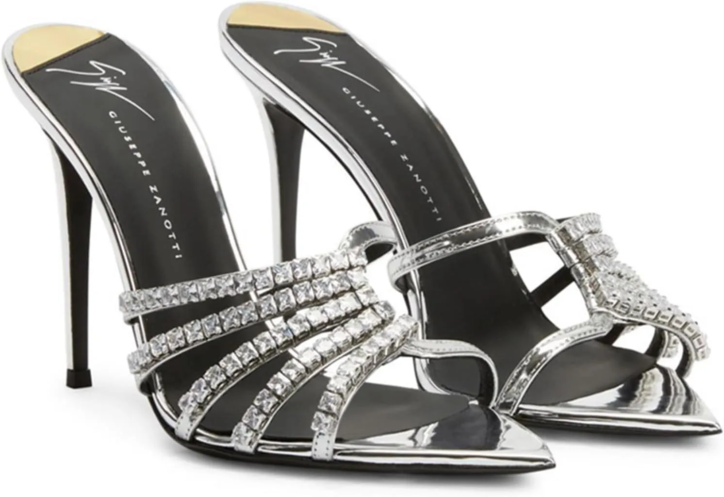 Women's Rhinestones Pointed Toe Stiletto Slides Sandals Summer Shiny Strappy High Heels Outdoor Sexy Party Wedding Bride Dress Sandals