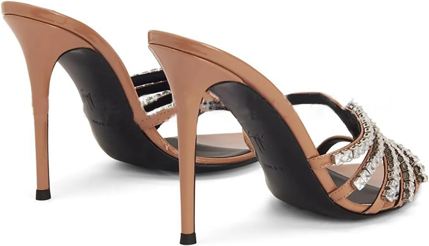 Women's Rhinestones Pointed Toe Stiletto Slides Sandals Summer Shiny Strappy High Heels Outdoor Sexy Party Wedding Bride Dress Sandals