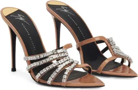 Women's Rhinestones Pointed Toe Stiletto Slides Sandals Summer Shiny Strappy High Heels Outdoor Sexy Party Wedding Bride Dress Sandals