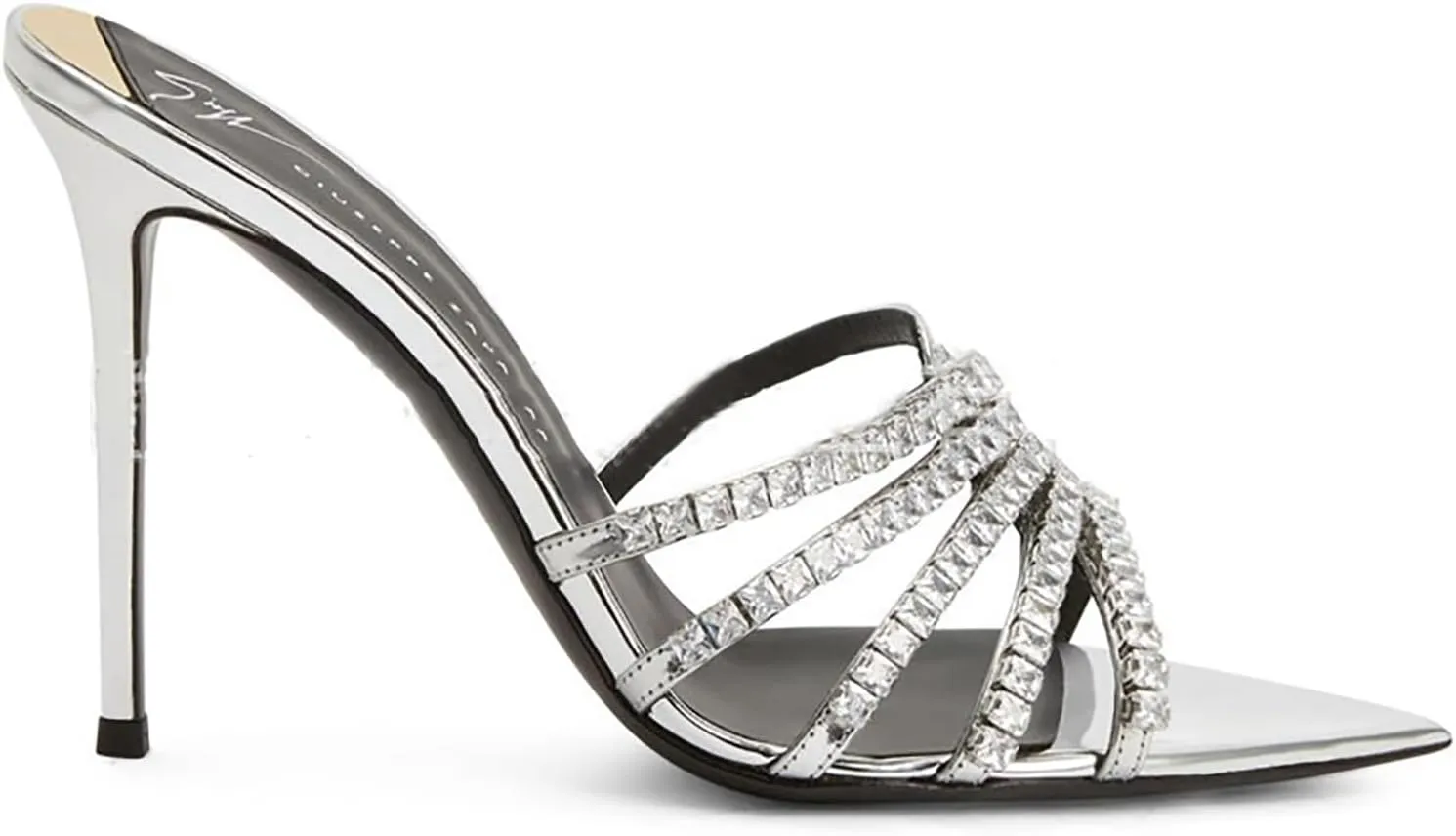 Women's Rhinestones Pointed Toe Stiletto Slides Sandals Summer Shiny Strappy High Heels Outdoor Sexy Party Wedding Bride Dress Sandals