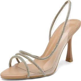 Women's Slingback Pumps, Women's Sandals Shiny Rhinestones High Heels Stiletto Open Toe D'Orsay Pumps Sandals Party Dress Shoes