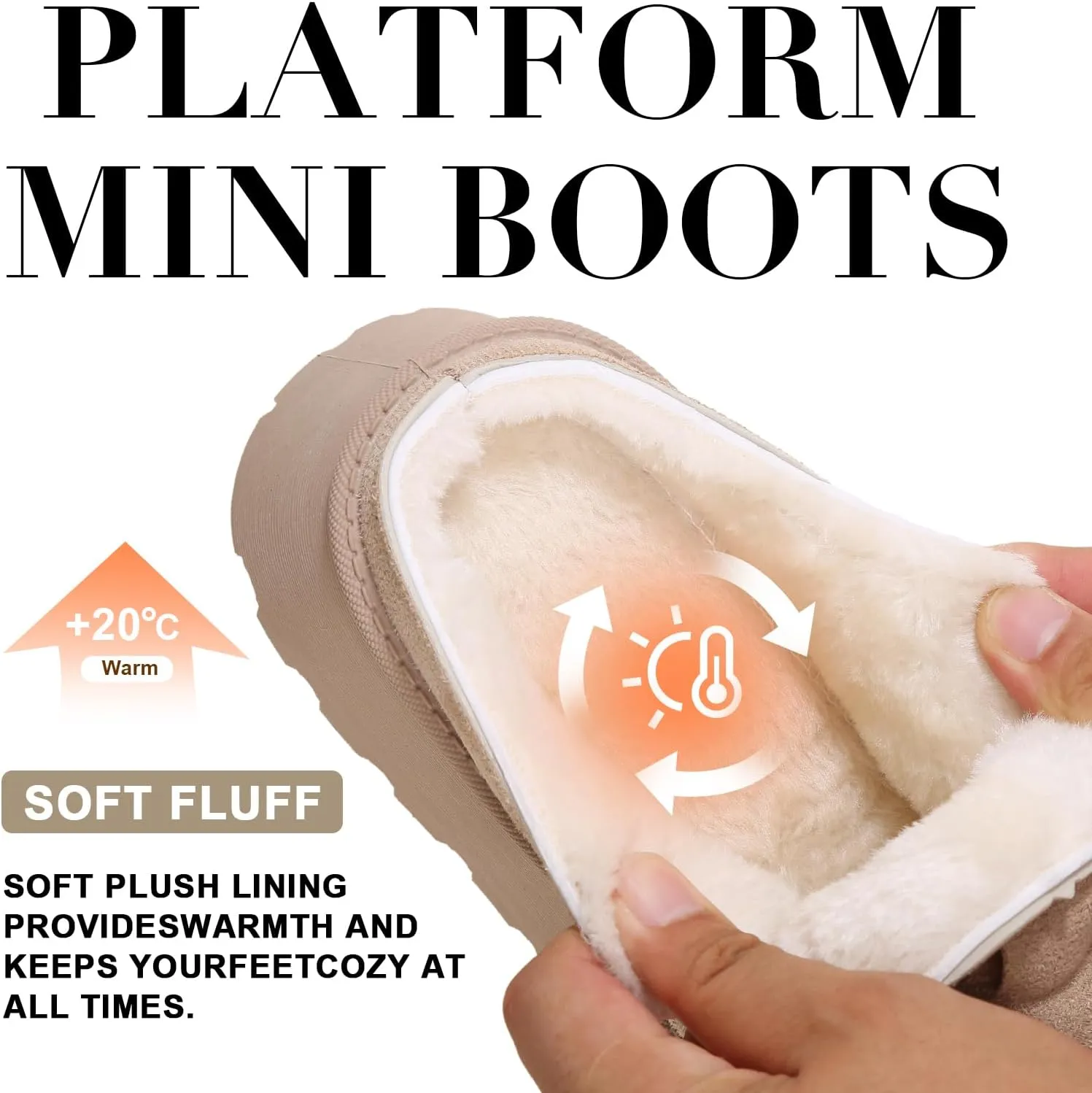 Women's Slippers Platform Boots, Fur Fleece Lined Short Ankle Boots Comfy House Slippers Slip on Winter Mini Boots, Warm Snow Boots for Indoor Outdoor Fall Slippers