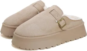 Women's Slippers Platform Boots, Fur Fleece Lined Short Ankle Boots Comfy House Slippers Slip on Winter Mini Boots, Warm Snow Boots for Indoor Outdoor Fall Slippers
