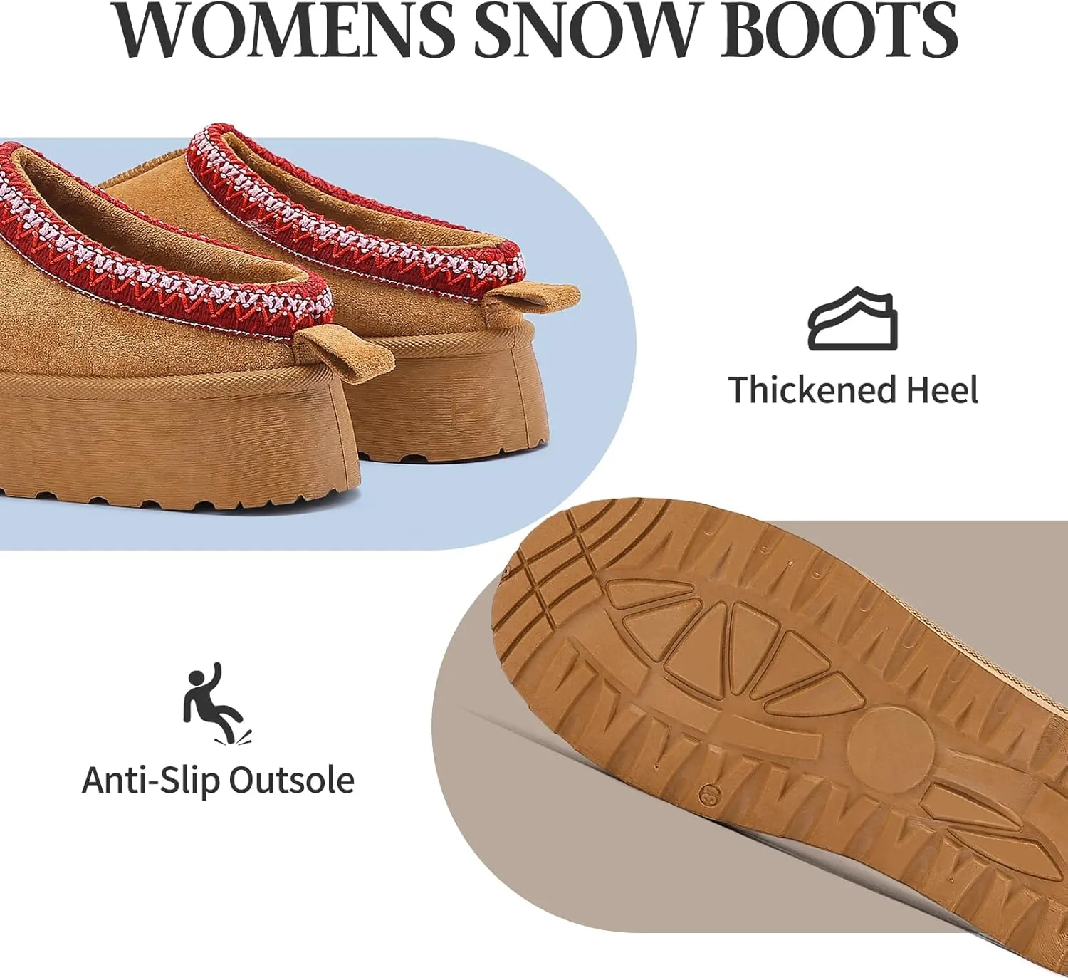 Women's Slippers Platform Boots, Fur Fleece Lined Short Ankle Boots Comfy House Slippers Slip on Winter Mini Boots, Warm Snow Boots for Indoor Outdoor Fall Slippers