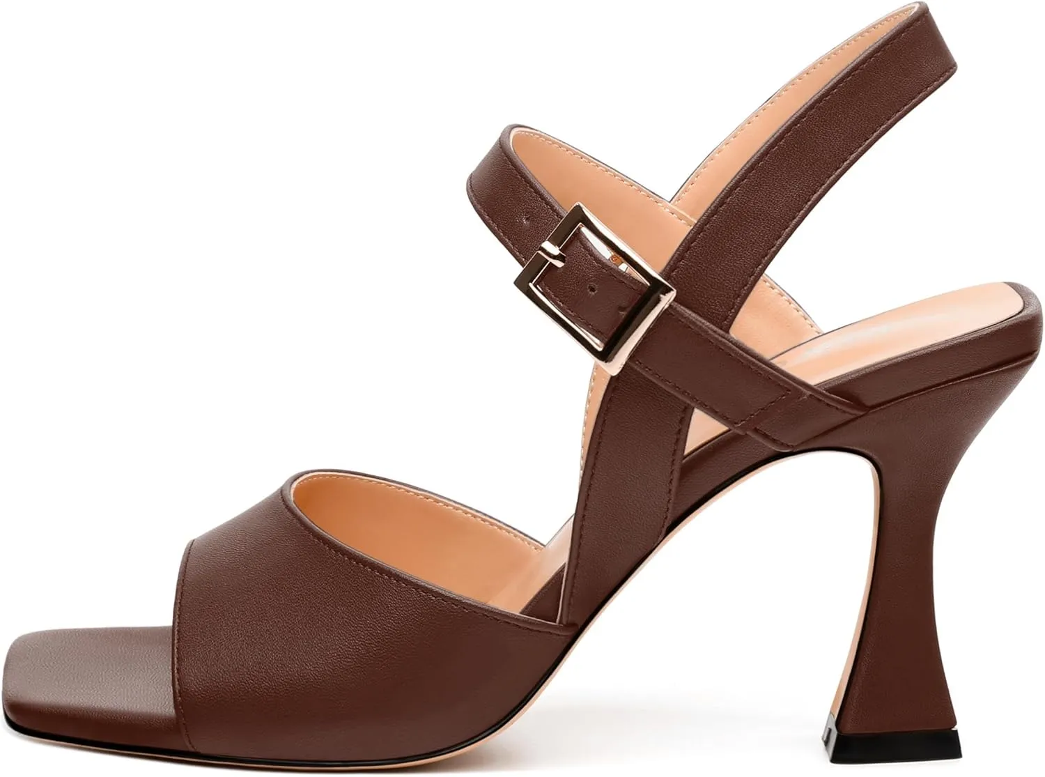 Women's Stiletto Heeled Sandals - Open Square Toe 3.2" High Heels with Adjustable Ankle Strap, Solid Color for Work, Parties & Weddings