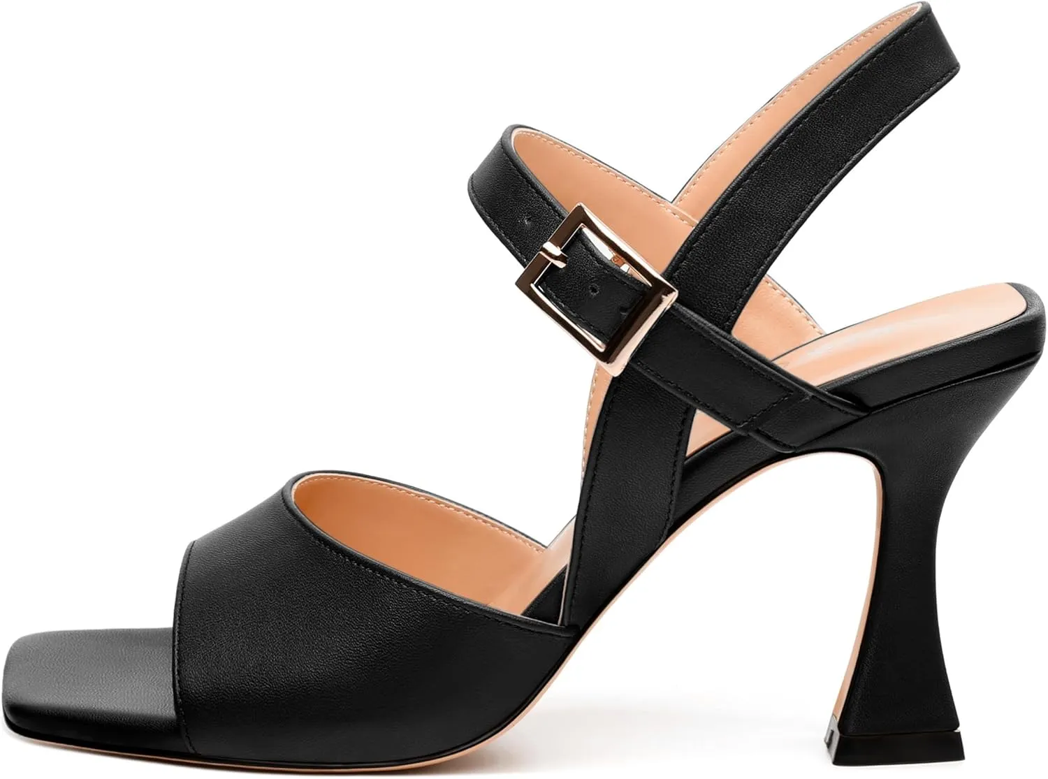 Women's Stiletto Heeled Sandals - Open Square Toe 3.2" High Heels with Adjustable Ankle Strap, Solid Color for Work, Parties & Weddings