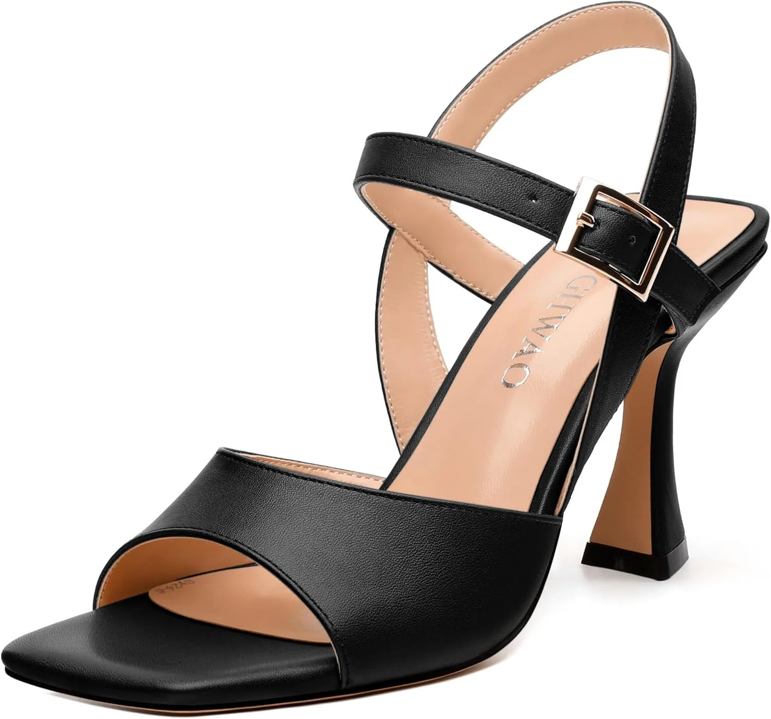 Women's Stiletto Heeled Sandals - Open Square Toe 3.2" High Heels with Adjustable Ankle Strap, Solid Color for Work, Parties & Weddings