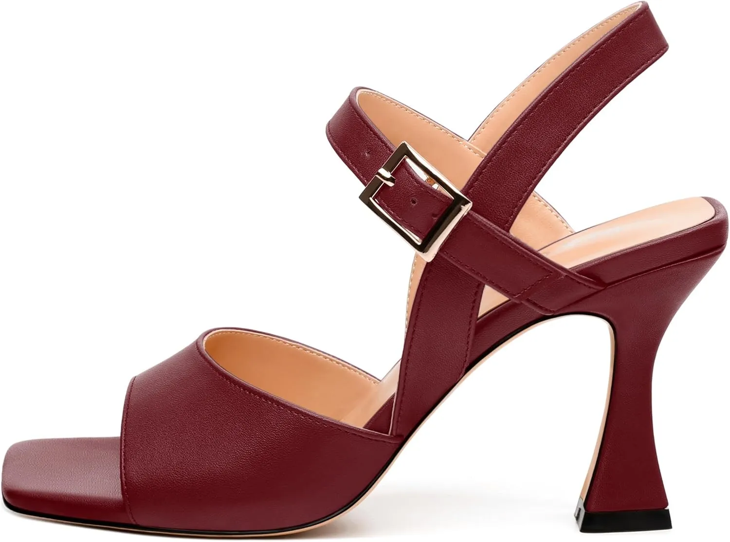 Women's Stiletto Heeled Sandals - Open Square Toe 3.2" High Heels with Adjustable Ankle Strap, Solid Color for Work, Parties & Weddings