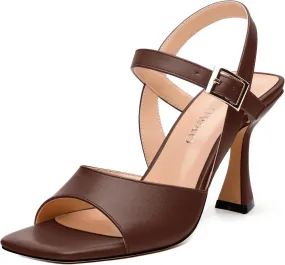 Women's Stiletto Heeled Sandals - Open Square Toe 3.2" High Heels with Adjustable Ankle Strap, Solid Color for Work, Parties & Weddings
