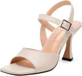 Women's Stiletto Heeled Sandals - Open Square Toe 3.2" High Heels with Adjustable Ankle Strap, Solid Color for Work, Parties & Weddings