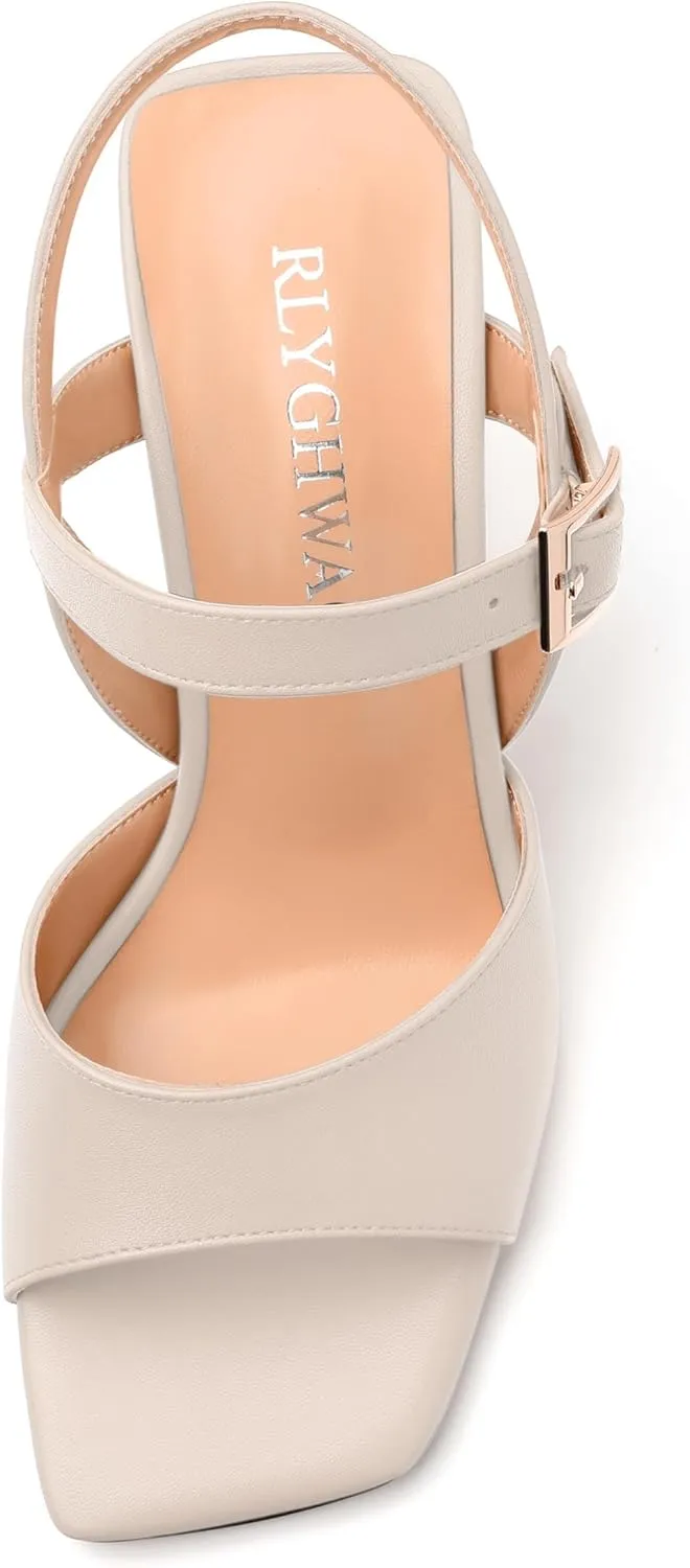 Women's Stiletto Heeled Sandals - Open Square Toe 3.2" High Heels with Adjustable Ankle Strap, Solid Color for Work, Parties & Weddings