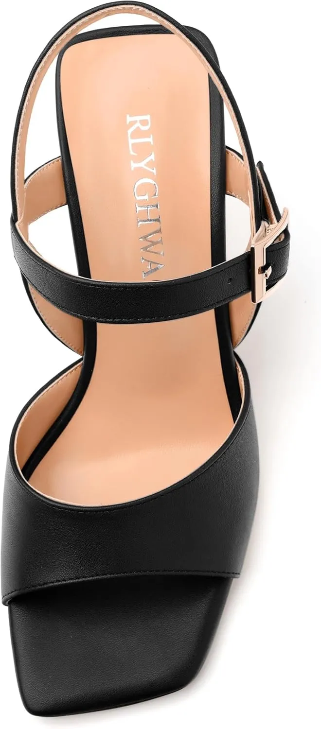 Women's Stiletto Heeled Sandals - Open Square Toe 3.2" High Heels with Adjustable Ankle Strap, Solid Color for Work, Parties & Weddings