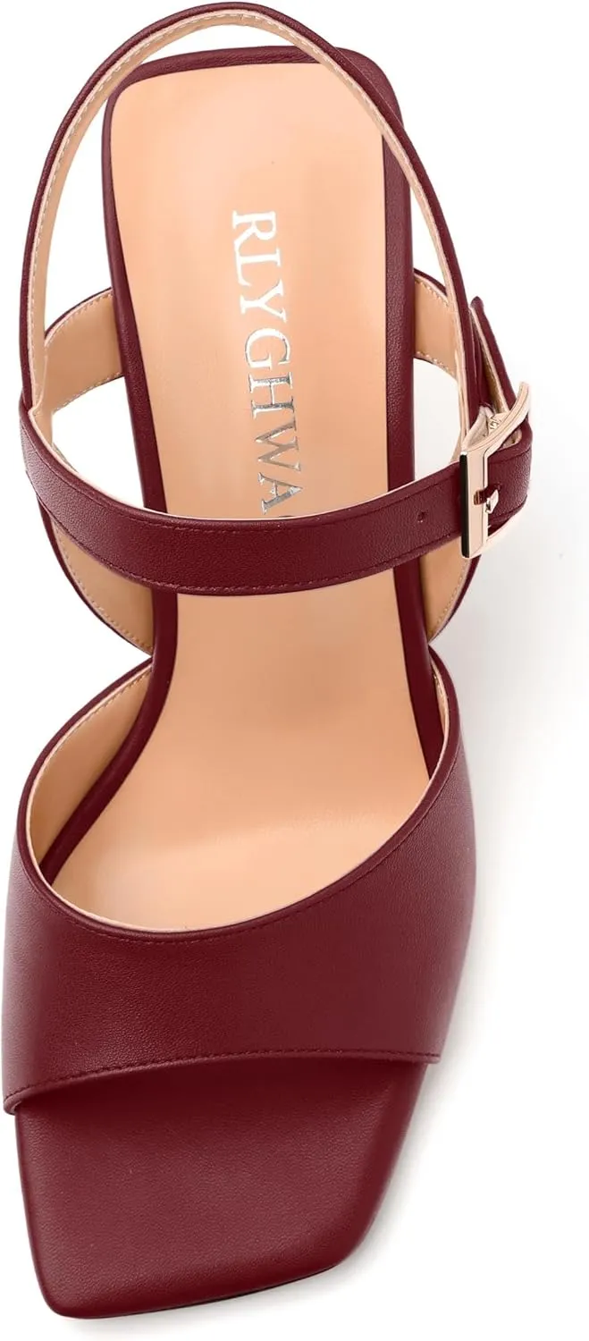 Women's Stiletto Heeled Sandals - Open Square Toe 3.2" High Heels with Adjustable Ankle Strap, Solid Color for Work, Parties & Weddings