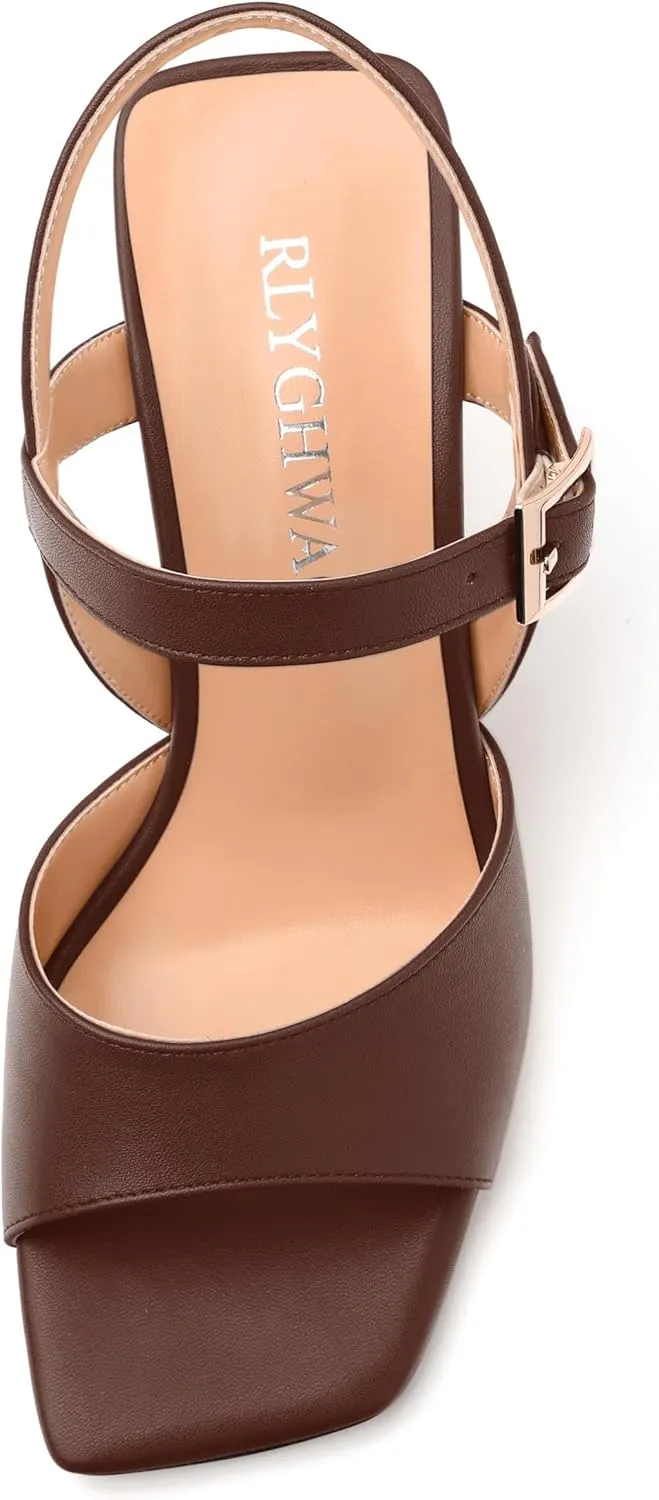 Women's Stiletto Heeled Sandals - Open Square Toe 3.2" High Heels with Adjustable Ankle Strap, Solid Color for Work, Parties & Weddings