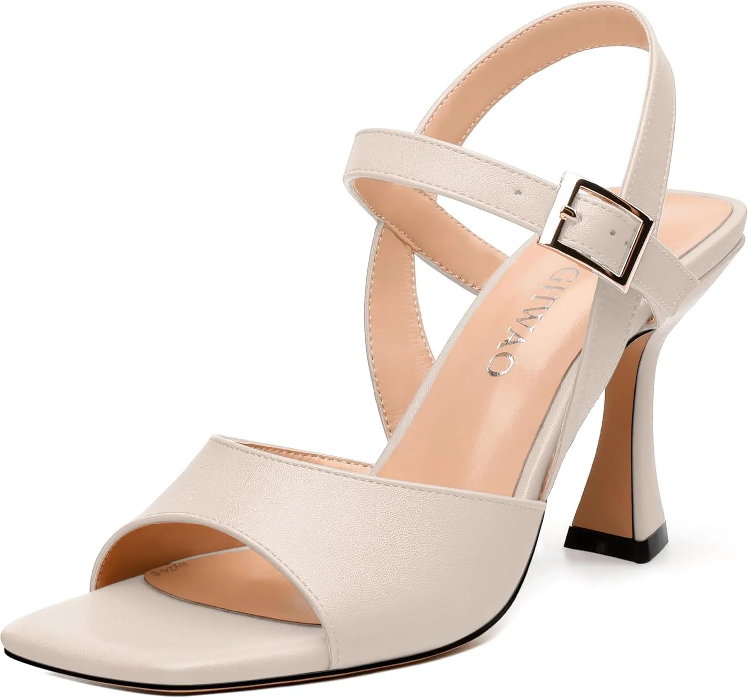 Women's Stiletto Heeled Sandals - Open Square Toe 3.2" High Heels with Adjustable Ankle Strap, Solid Color for Work, Parties & Weddings