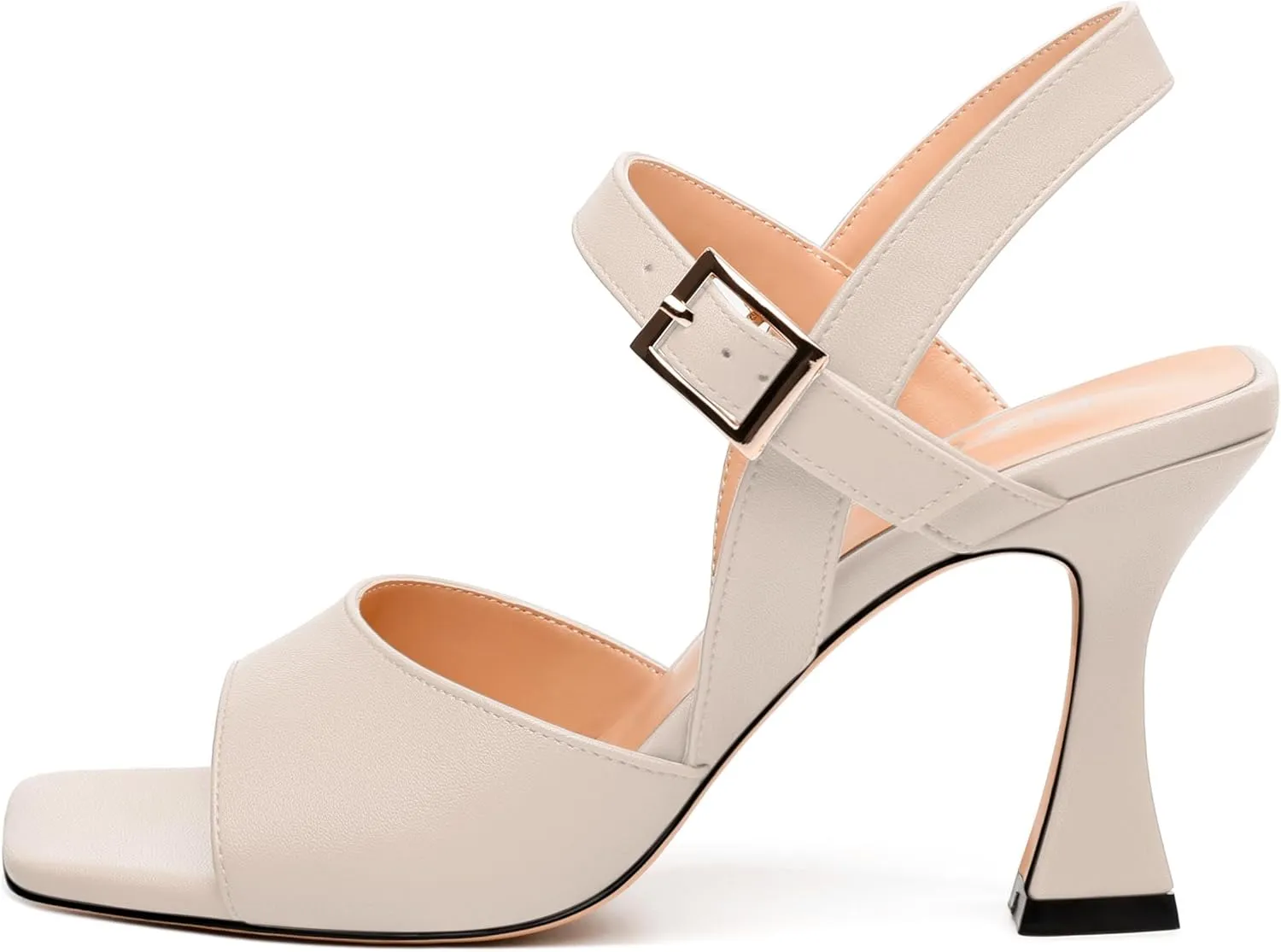 Women's Stiletto Heeled Sandals - Open Square Toe 3.2" High Heels with Adjustable Ankle Strap, Solid Color for Work, Parties & Weddings